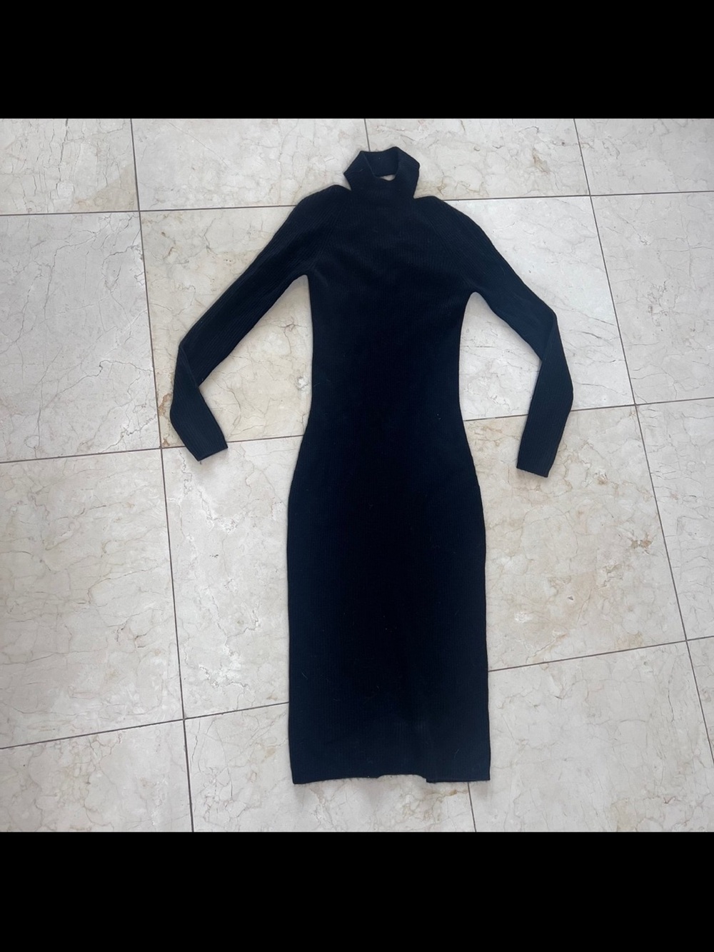 Naadam cashmere Black Turtleneck Long Sleeve Midi Dress with neck cut out